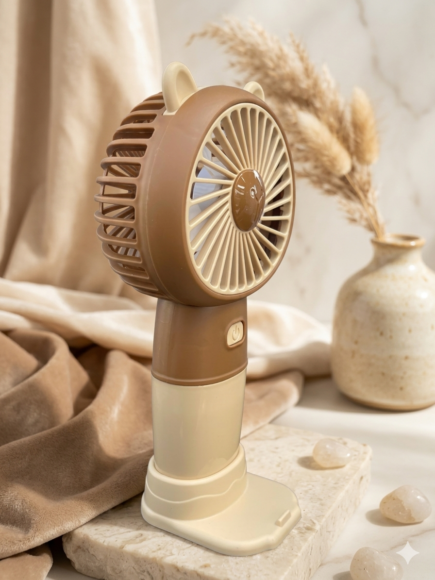 Handheld desktop fan cute cartoon mini portable small USB fan - Ears Brown