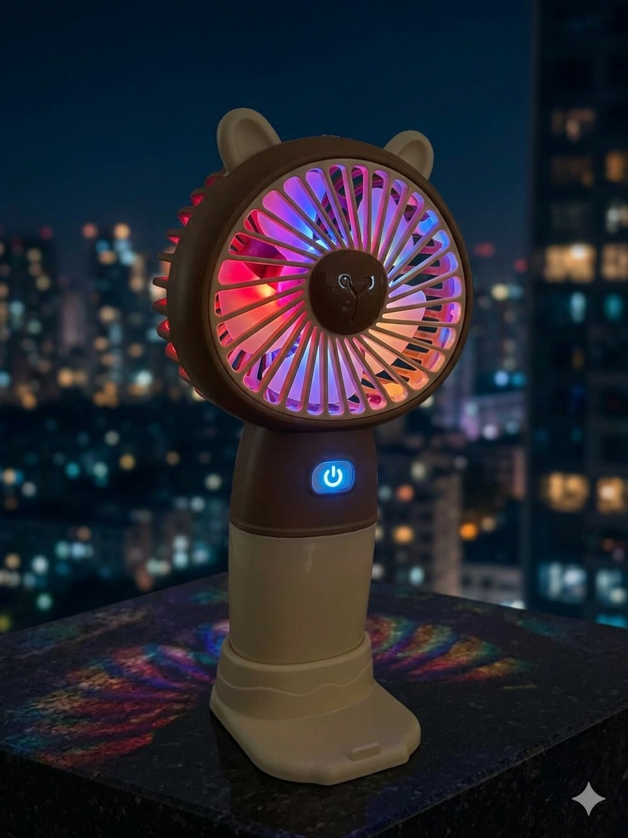 Colorful fan with animal ears on a cityscape background
