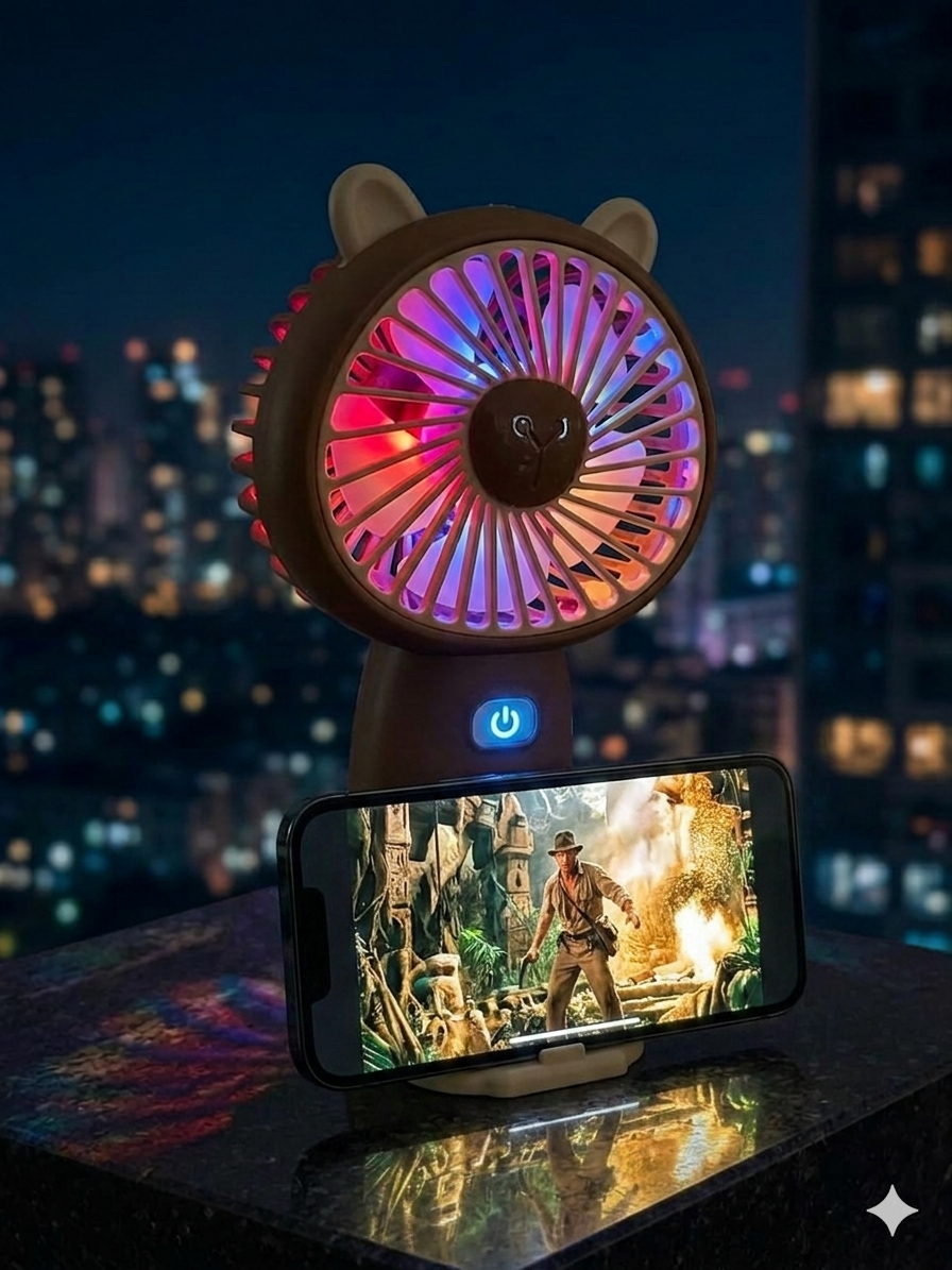 Handheld desktop fan cute cartoon mini portable small USB fan - Ears Brown