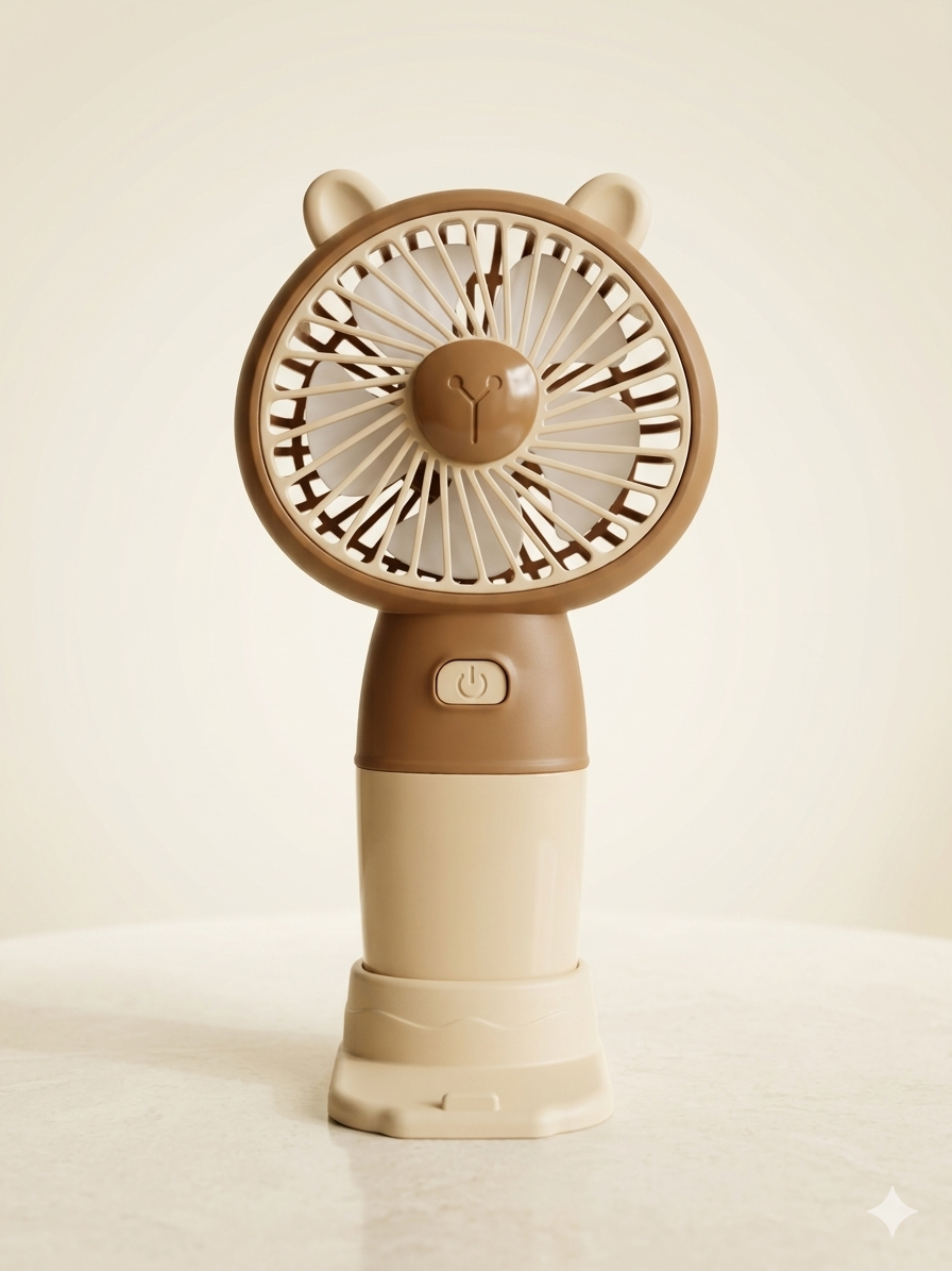Handheld desktop fan cute cartoon mini portable small USB fan - Ears Brown