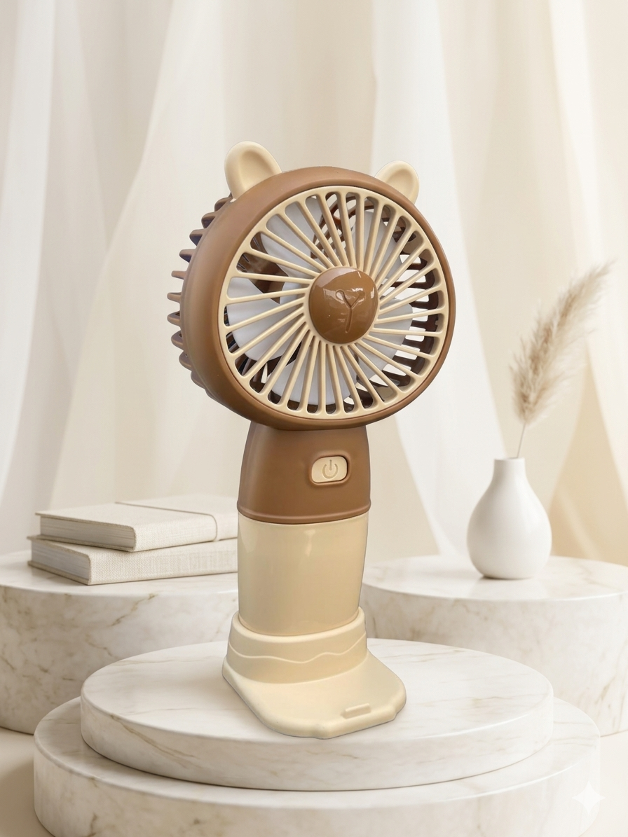 Handheld desktop fan cute cartoon mini portable small USB fan - Ears Brown