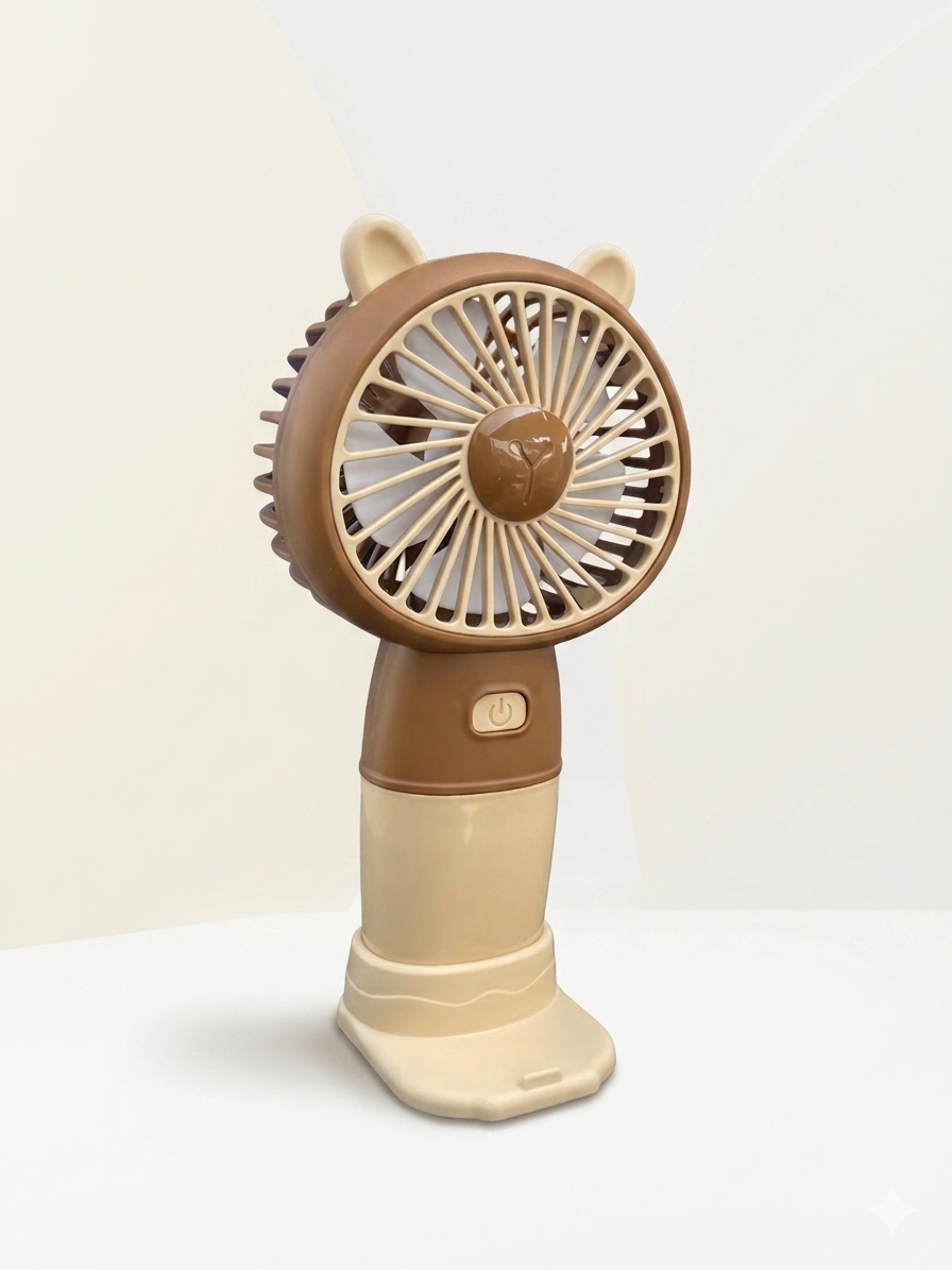 Handheld desktop fan cute cartoon mini portable small USB fan - Ears Brown