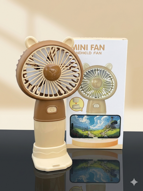 Handheld desktop fan cute cartoon mini portable small USB fan - Ears Brown