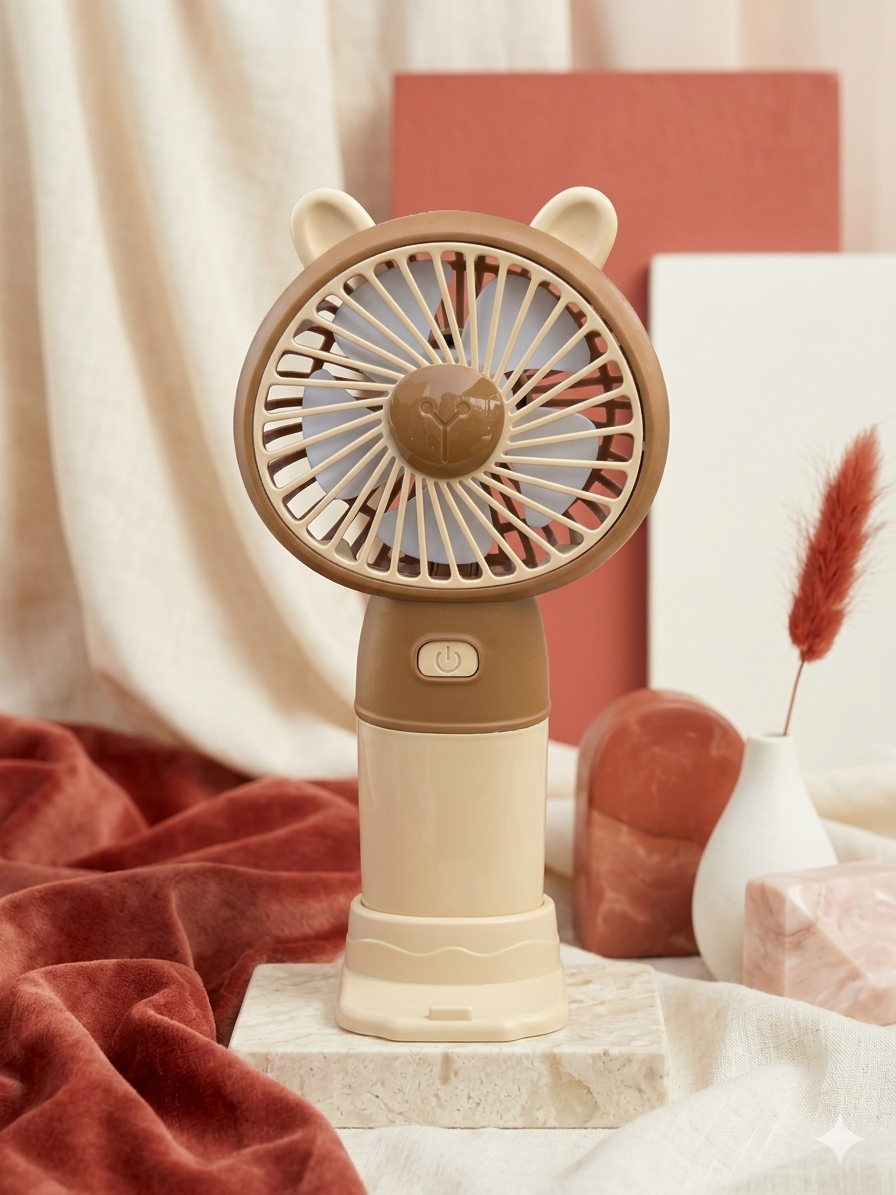 Handheld desktop fan cute cartoon mini portable small USB fan - Ears Brown